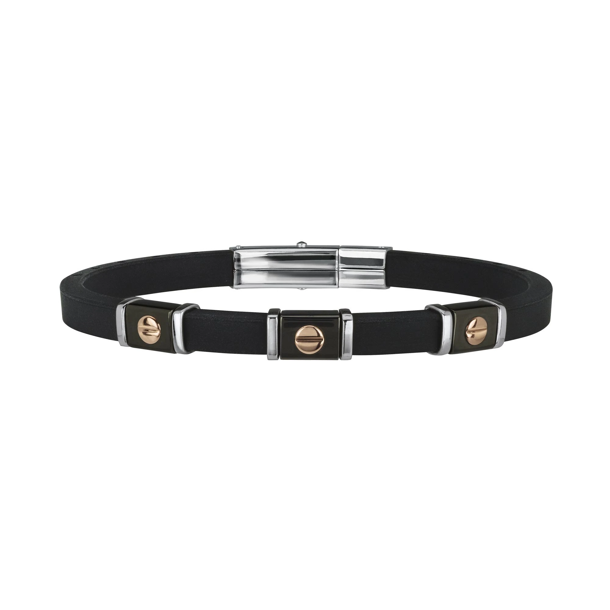 9K - SILICON BRACELET WITH STAINLESS STEEL INSERTS AND 9K ROSE GOLD DETAIL - 1 - TJ1944 | Breil