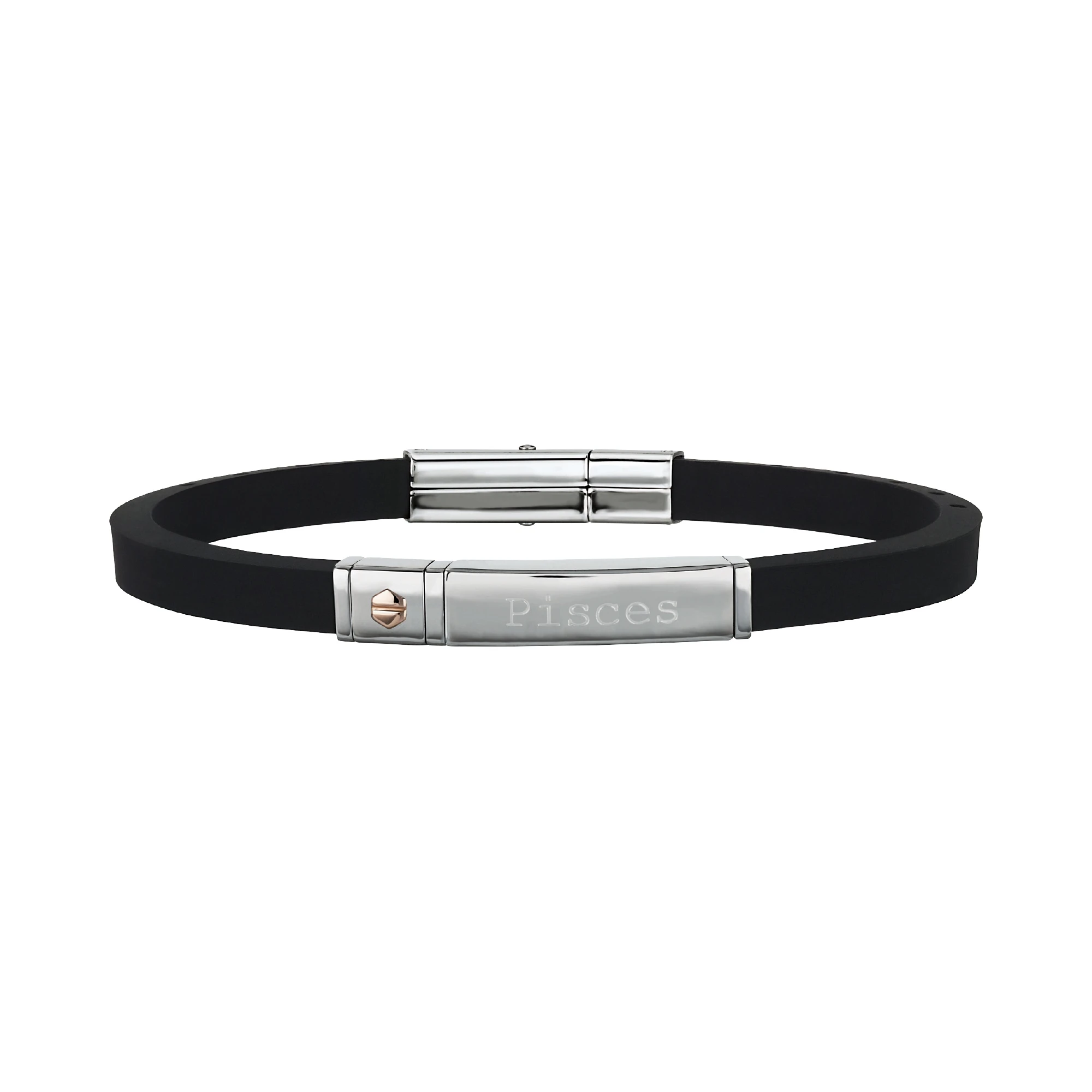 ZODIAC - BLACK SILICON AND STAINLESS STEEL BRACELET WITH A 9K IP ROSE ELEMENT - 1 - TJ2305 | Breil