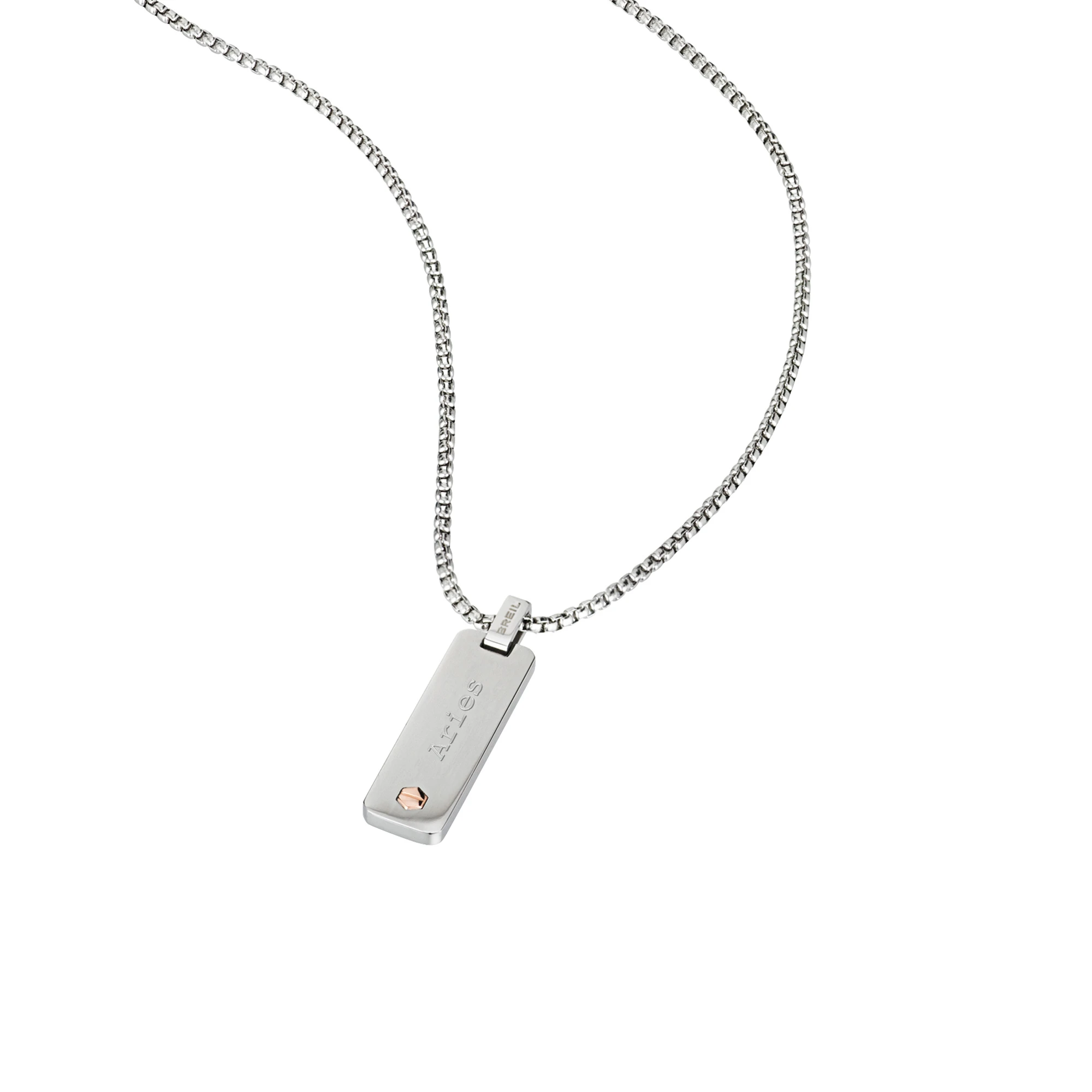 ZODIAC - BLACK SILICON AND STAINLESS STEEL NECKLACE WITH A 9K IP ROSE DETAIL - 1 - TJ2306 | Breil