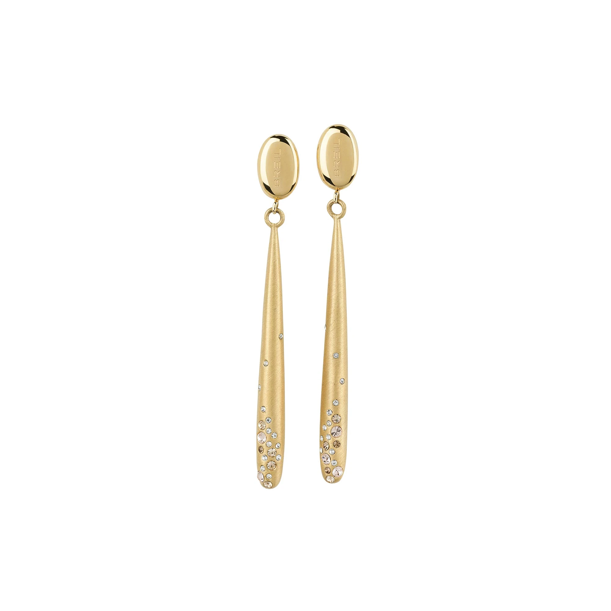 ILLUSION - DROP SHAPE SATIN IP LIGHT GOLD STAINLESS STEEL EARRINGS WITH CRYSTALS - 1 - TJ2650 | Breil