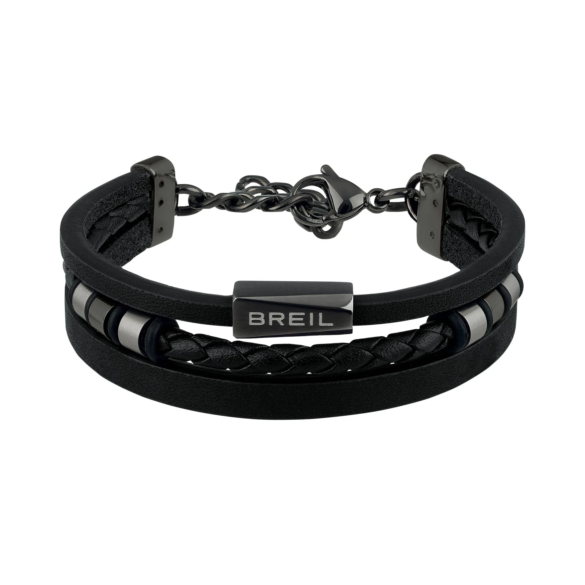 OUTER - BRACELET IN BLACK LEATHER AND STAINLESS STEEL DETAILS - 1 - TJ2668 | Breil