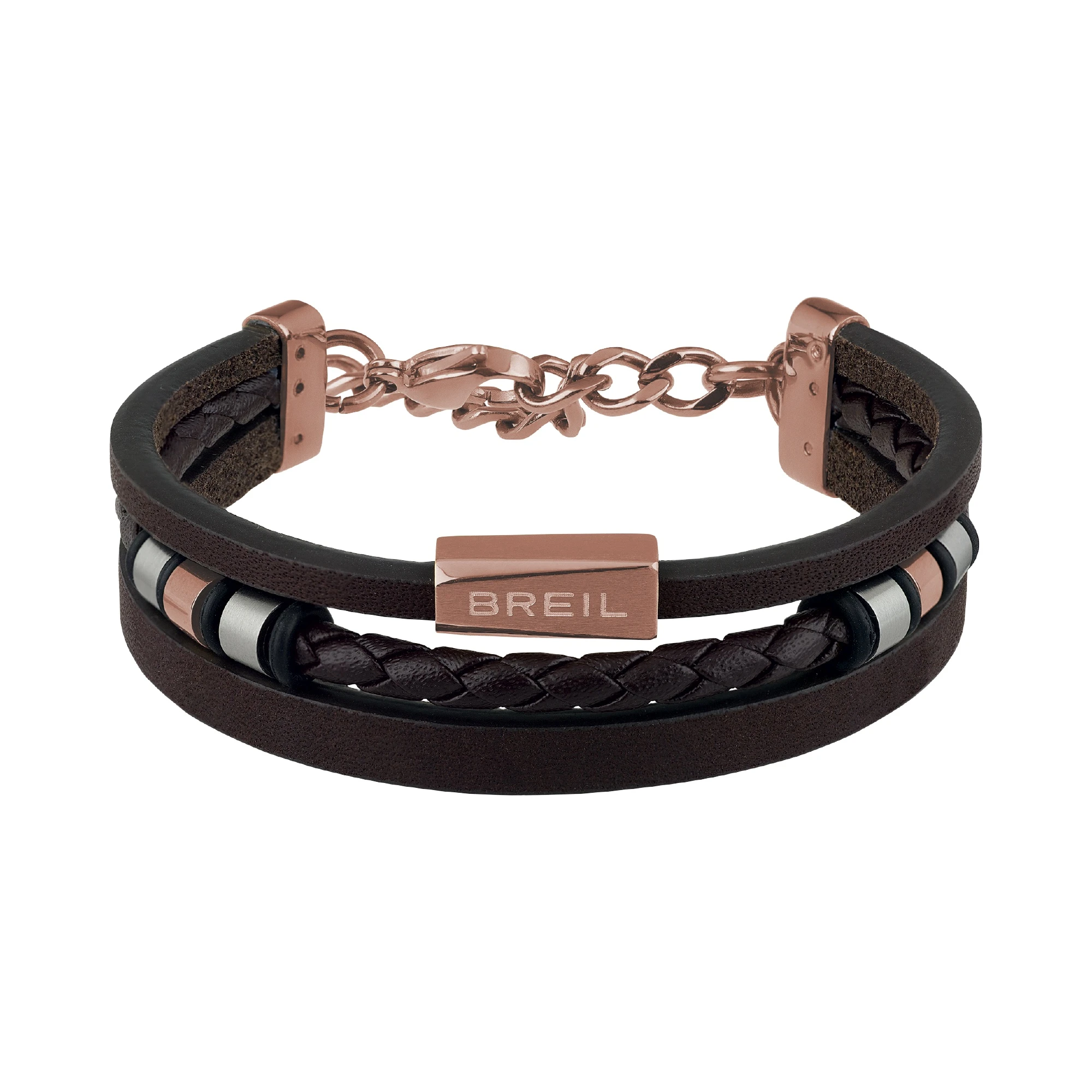 OUTER - BRACELET IN BROWN LEATHER AND STAINLESS STEEL DETAILS - 1 - TJ2670 | Breil