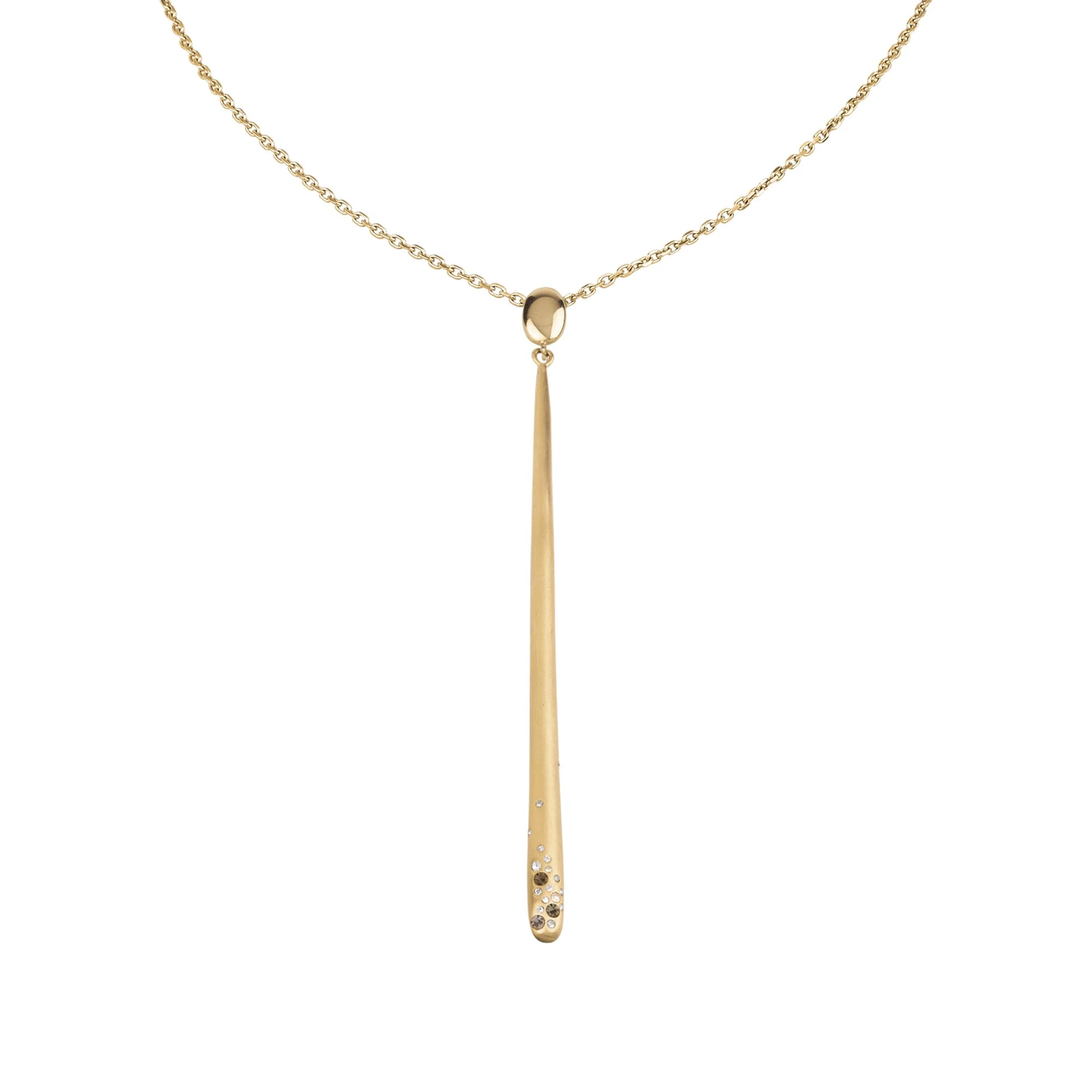 ILLUSION - SATIN IP LIGHT GOLD STAINLESS STEEL NECKLACE WITH DROP SHAPE PENDANT AND CRYSTALS - 1 - TJ2704 | Breil