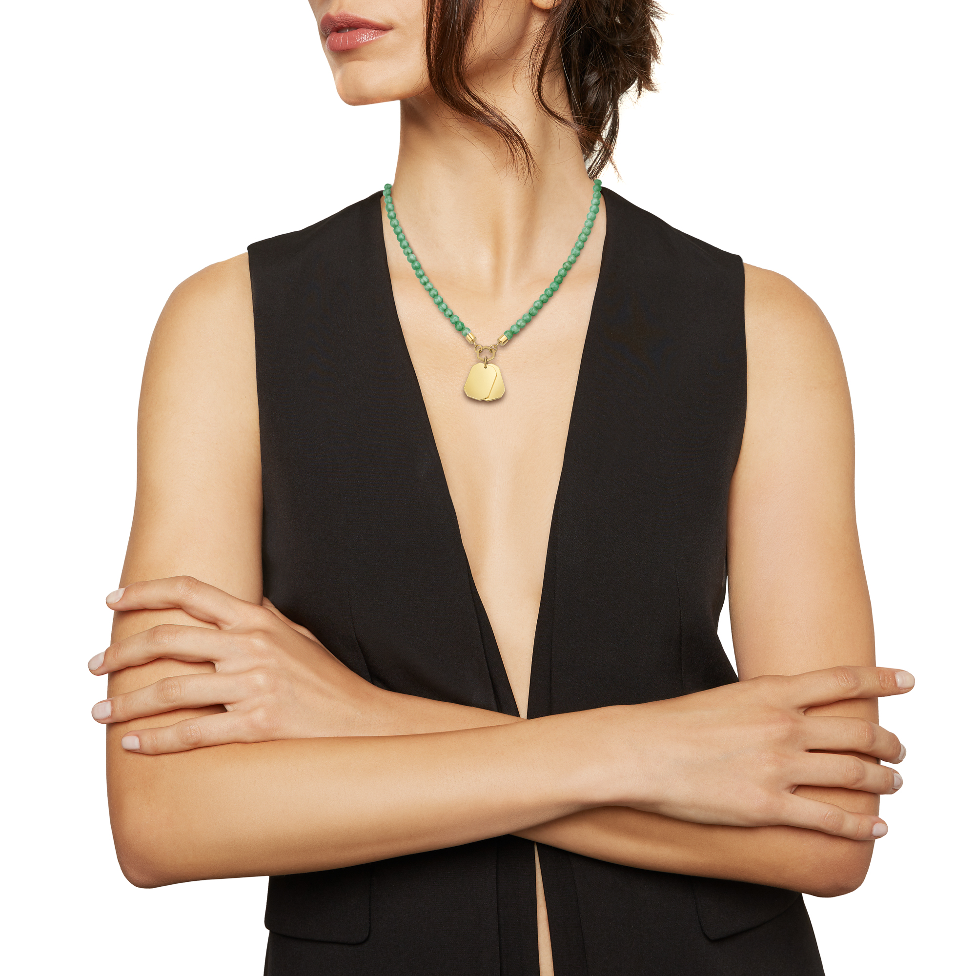 PRIVATE CODE - GREEN ADVENTURINE NECKLACE WITH IP GOLD STEEL PENDANT - 5 - TJ3152 | Breil